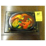 Russian, black lacquer box depicting the