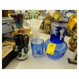 Cobalt blue, Mary Gregory, water set, along with