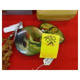 Round, signed, paper mache Russian box, along