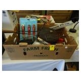 Box lot of various tools, including 'C' clamps, a