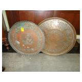 Two TOC, embossed, copper trays