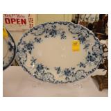19th Century, English, flow blue, floral platter