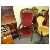 Large, Victorian, armchair with carved back, ca.