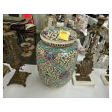 Large hand painted, lidded, Turkish jar