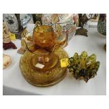 Lot of amber, Depression Glass and other