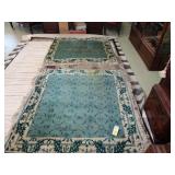 Pair of 5' x 5' green and white, floral, Persian