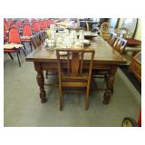 9' oak, draw leaf table, along with six matching