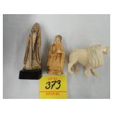 Two hand carved Netsukes along with a lion