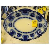 Shaped, heavy, flow blue platter, ca. 1900