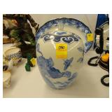 Large, blue and white temple jar
