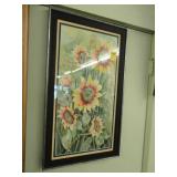 Contemporary framed watercolor of sunflowers