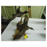 Two small ducks mounted on driftwood