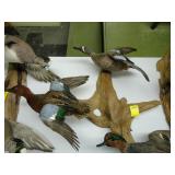 Three ducks mounted on driftwood, one drake and