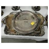 Three heavy silver plated serving trays