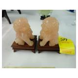 Pair of hand carved, Rose Quartz Foo dogs