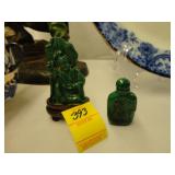Malachite snuff bottle and a carved figure