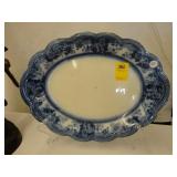 TOC, shaped, flow blue, floral platter
