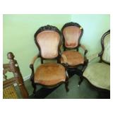 Pair of hand carved, Victorian armchairs with
