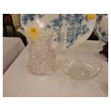 Cut glass pitcher and pickle dish
