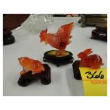 Three Carnelian hand carved animal statues