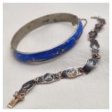 Thailand / Siam Silver Blue Bangle + Niello Bracel