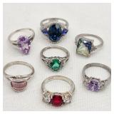 Silver Rings w/ Glass Stones (7)