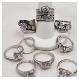 Silver Rings Leafy Swirly & Simple CZs (9)