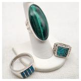Southwest Type Silver Rings Turquoise & Malachite