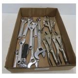 Tray Lot of Vice Grips and Adj. Wrenches