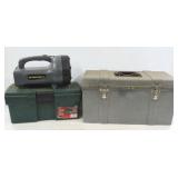 Two Plastic Tool Boxes and Flashlight