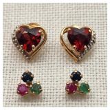14K & 10K Gold Earrings Gemstone Hearts (2 Pair)