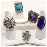 Silver Southwest Style Rings (5)