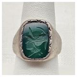 Tested Silver Ring Emerald w/ Itaglio Soldier