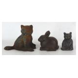 Cast Iron Cat and Rabbit Figures
