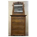 Oak Mirrored Chest of Drawers