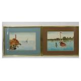 Lighthouse and Sailboat Watercolors