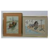Original Harbor and Boat Watercolors