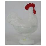 Milk Glass Rooster Candy Dish