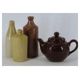 Stoneware Bottles and Teapot