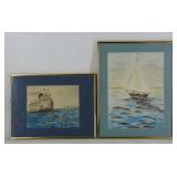 Ocean Liner and Sailboat Watercolors