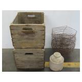 Two Apple Boxes and Wire Planters