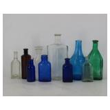 Cobalt, Clear & Green Glass Bottles