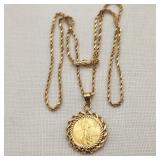 1990 Gold $5 Coin w/ 14K Bezel & Chain