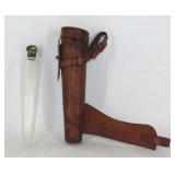 Leather and Glass Saddle Hip Flask