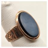 10K Gold Ring Blue Onyx / Jadeite Tested
