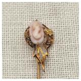 10K Gold Antique Stick Pin w/ Cameo