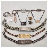 Silver WWII Pins, ID Bracelets, Tie Clasps +