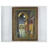 Mid Century Night Scene Oil Painting