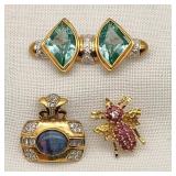 Silver Brooches & Pendant Rubies Topaz & CZs