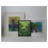 Moore Abstract Mixed Media & Two Prints